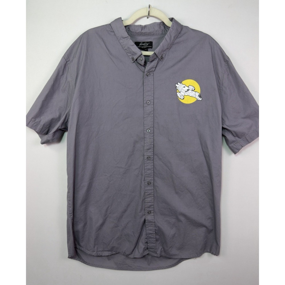 Firefly Serenity Spaceship Button Up Shirt Men's 2XL Gray Sci Fi TV Cotton Fox